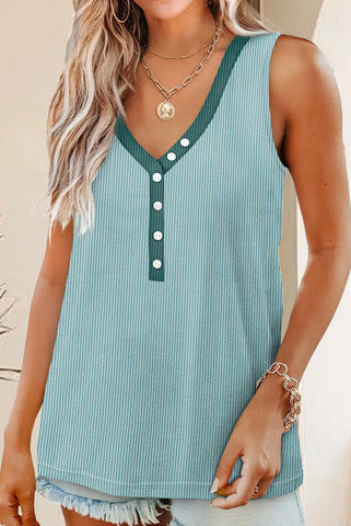 Dusty Teal Corded Tank with Contrast Trim