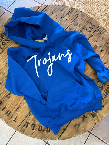 Royal Blue ‘Trojans’ with Puff Lettering Hoodie - Youth sizing