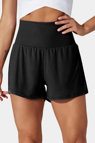 Black Flowy Swim Shorts with Fitted Shorts Lining