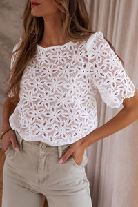 Sheer White Lace Top with Scalloped Edges