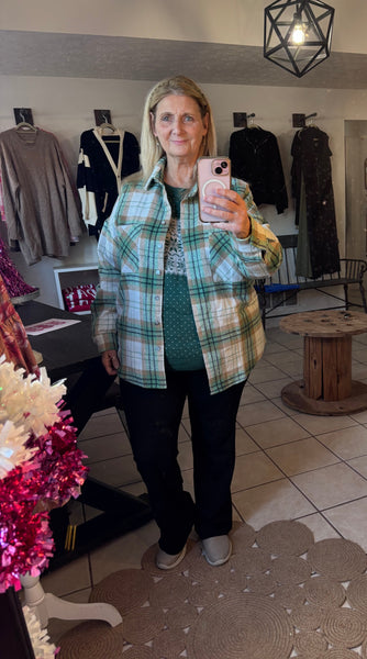 Green and Khaki Christmas Plaid Flannel Shacket