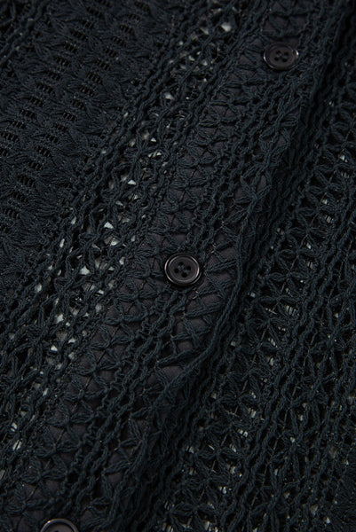 Black Crochet Loose Fit Lace Button Up Top