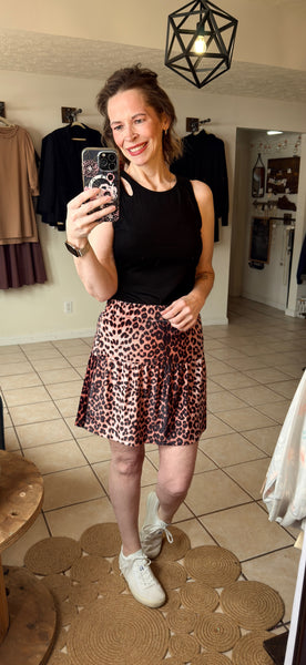 Brown Leopard Print Tiered Skort