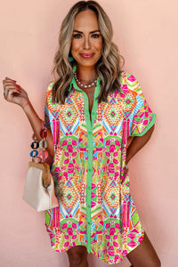 Bright Colorful Geometric Button Up Collared Dress