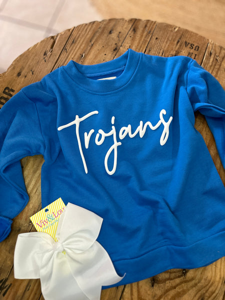 Super Soft ‘Trojans’ Puff Script Lettering Youth Pullover