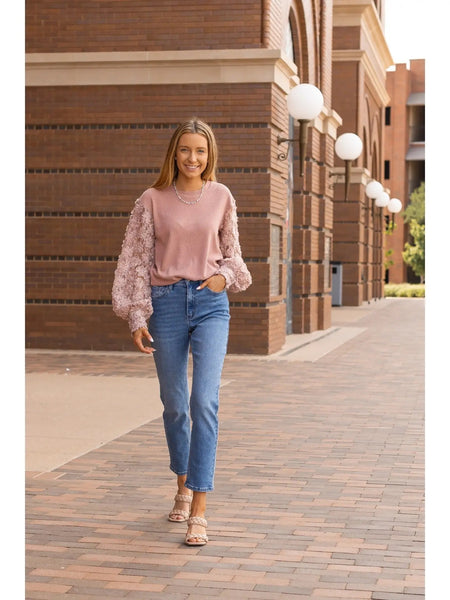 Mauve Pink Lace Sleeve Top