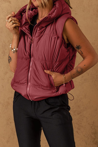 Clay Hooded Zip Up Puffer Vest