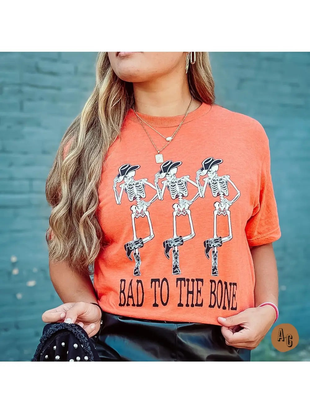 Bad to the Bone Cowboy Skeletons Tee - Orange Halloween T-shirt