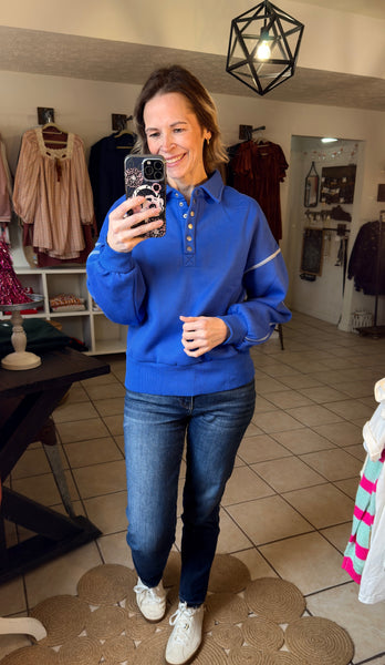 Royal Blue with Contrast Stitching Quarter Snap Pullover