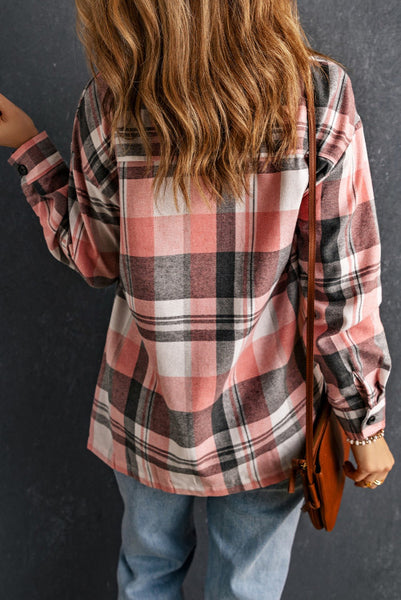 Pink Plaid Flannel Button Up Top