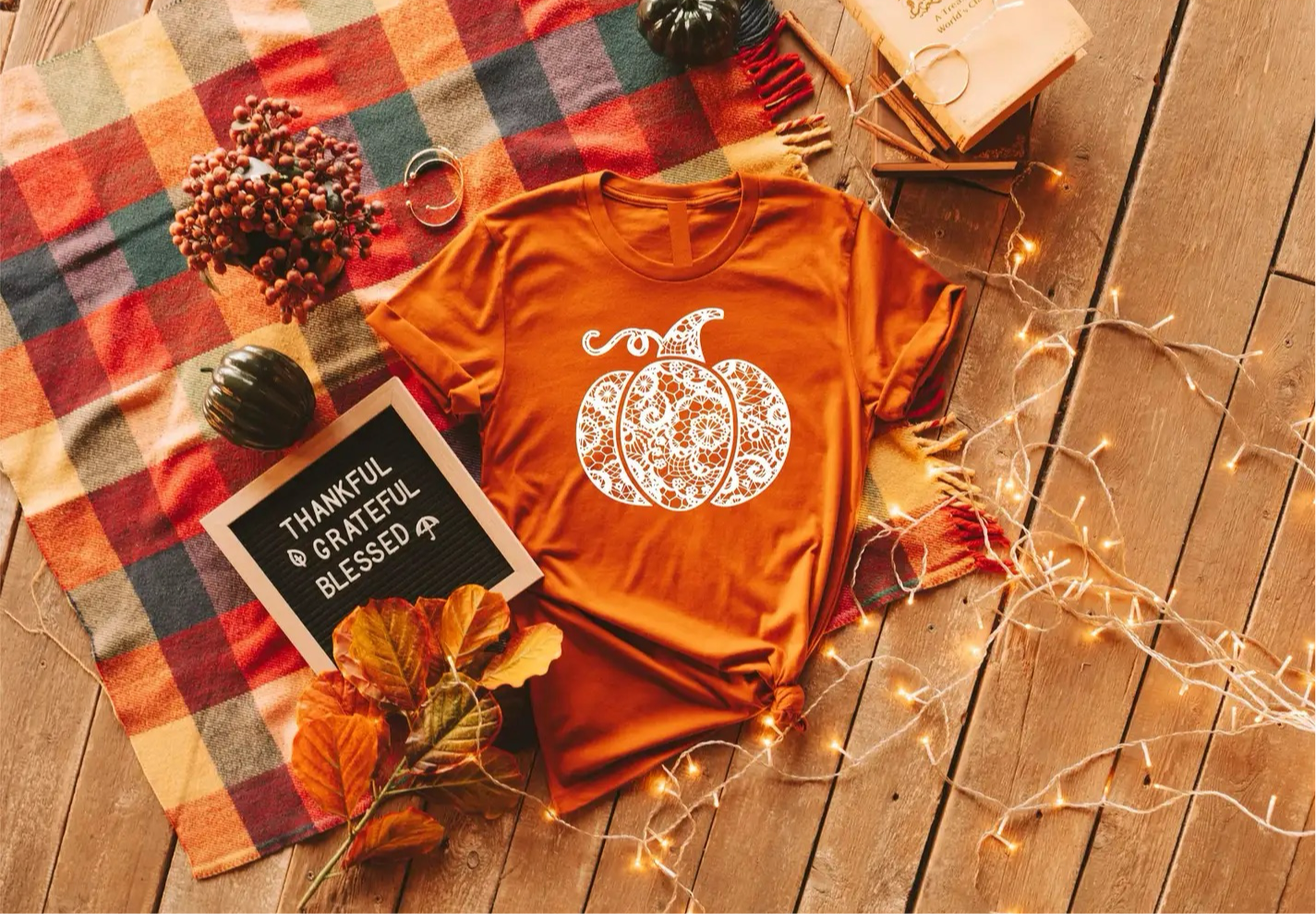 Lace Pumpkin Fall Tee - Orange T-shirt