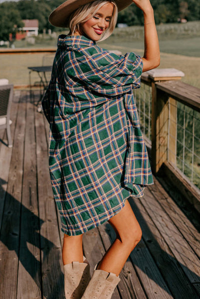 Green Plaid Short Sleeve Tunic Top