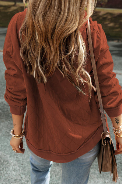 Chestnut Quilted Brown Patchwork Exposed Seam Hooded Pullover