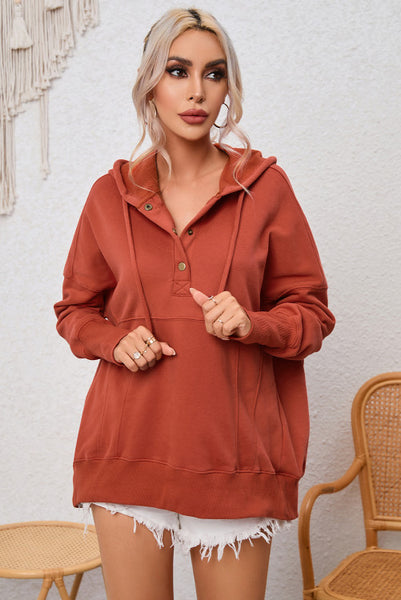 Rust Orange Hooded Pullover 1/4 Snap with Thumbholes