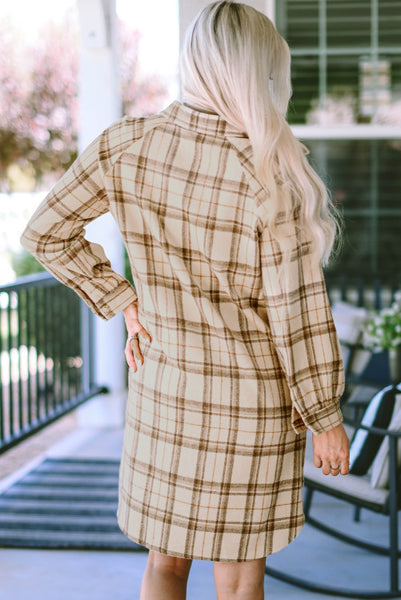 Cream Plaid Longer Length Button Up Shacket