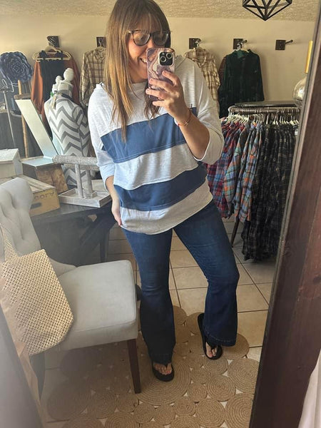 Block Striped Blue and Gray Pullover