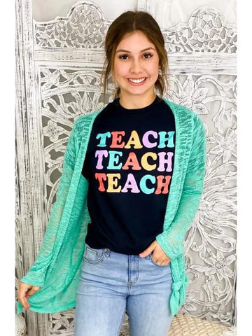 ‘Teach Teach Teach’ Colorful Stack Tee - T-shirt