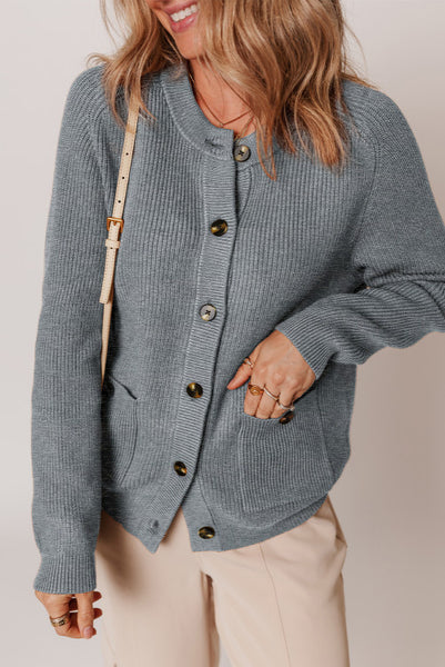 Gray Chunky Sweater Knit Button Front Cardigan