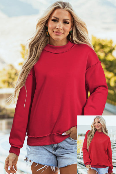 Red Reversible Mock Neck Sweatshirt Pullover