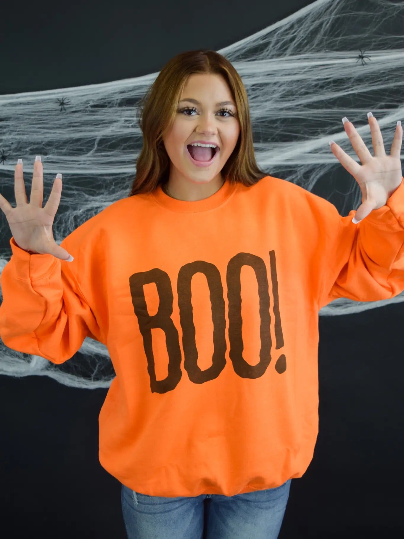 BOO! Crewneck Sweatshirt Pullover - Orange Halloween Sweatshirt Pullover