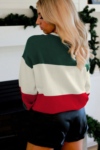 Red and Green Sequined HOLLY JOLLY Colorblocked Sweater