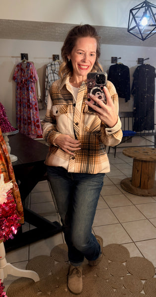 Brown Plaid Fleece Button Up Shacket