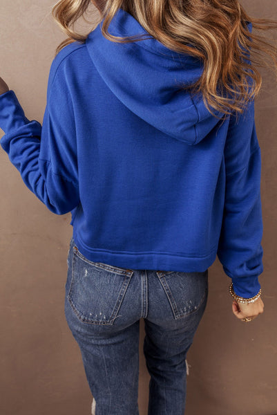 Cropped Blue Hooded Pullover