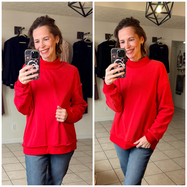 Bright Pink Reversible Mock Neck Sweatshirt Pullover