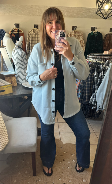 Soft Blue Button Up Shacket