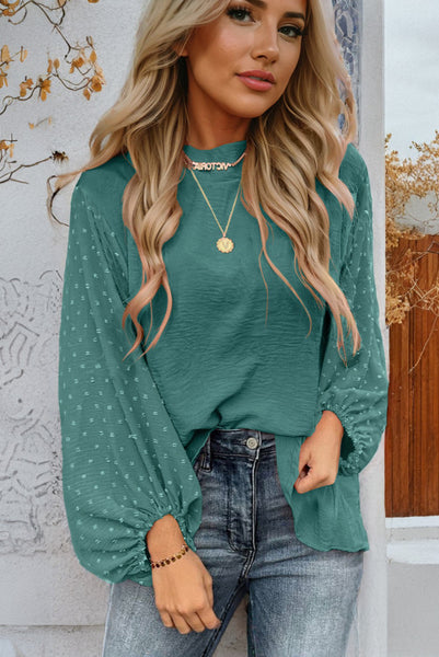Sea Green Swiss Dot Long Sleeve Top