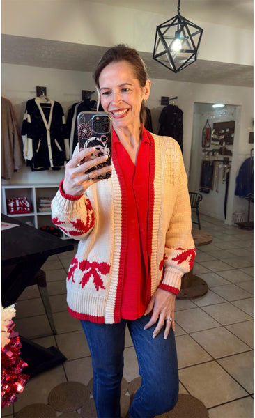 Bow Print Textured Open Front Cardigan