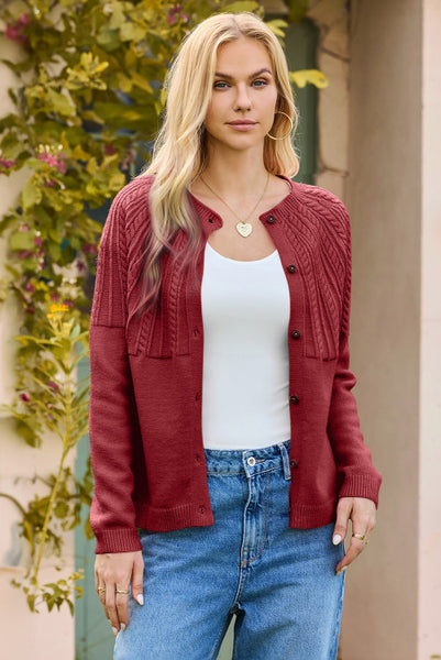 Red Dahlia Textured Detail Long Sleeve Button Down Sweater Knit Cardigan