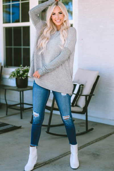 Heathered Gray Longer Length Long Sleeve Top