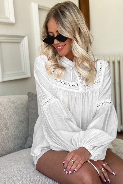 White Boho Long Sleeve Top with Lace Details
