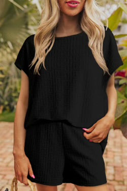 Black MicroTerry Short Sleeve Top and Shorts Set