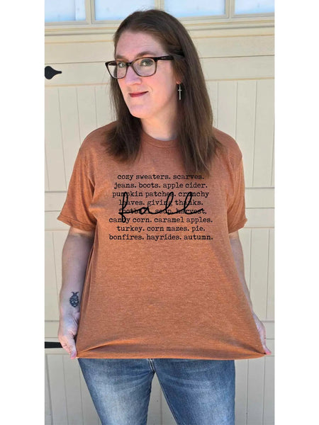 ‘Fall’ Words Collage - Heathered Rust Tee