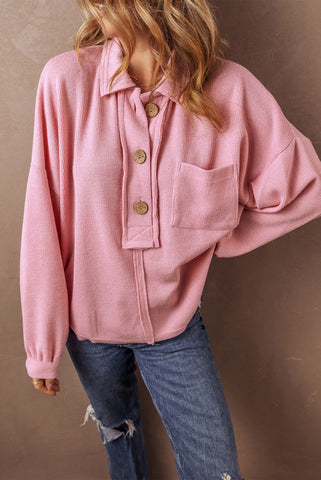 Pink Long Sleeve Oversized Henley