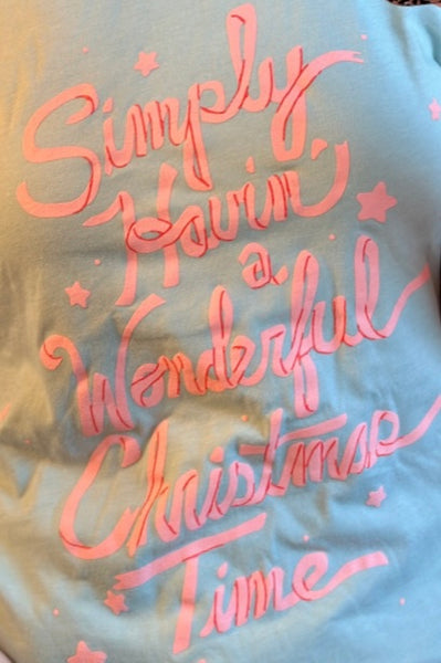 'Simply Havin' a Wonderful Christmas Time' Graphic Tee - Aqua Blue Tee - Pink Christmas - Bella Canvas
