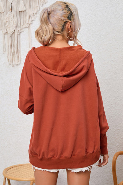 Rust Orange Hooded Pullover 1/4 Snap with Thumbholes