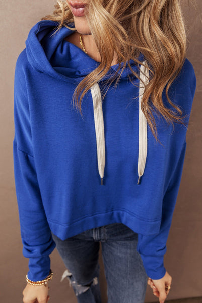 Cropped Blue Hooded Pullover