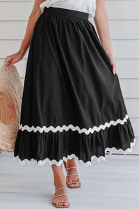 Black Flowy Skirt with White RicRac Trim Embellishments