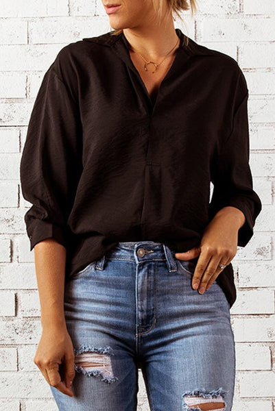 Black Collared 3/4 Sleeve Blouse