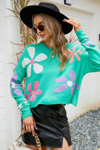 Colorful Flower Shorter Length Sweater