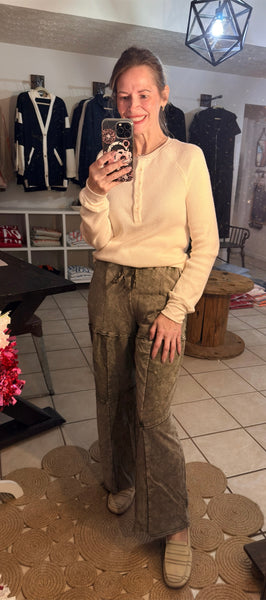 Vintage Green Mineral Wash Boho Pants