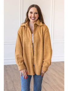 Brown Snap Up Super Soft Sherpa Shacket