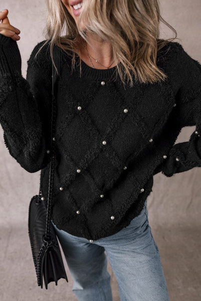 Super Soft Black Sweater with Pearl Detailing