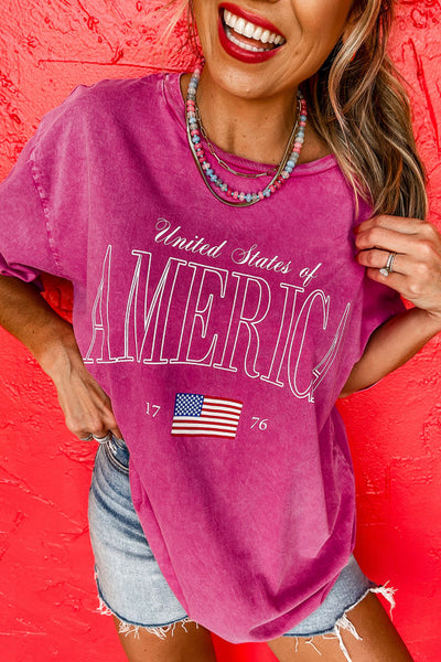 Rose Pink Mineral Wash Relaxed United States of America Tee - Patriotic - 4th of July - Memorial Day - Veteran's Day - USA