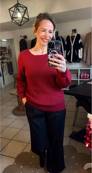 Red Dahlia Ribbon Bow Knot Tie Back Sweater