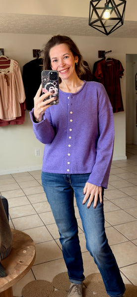 Wisteria Purple Button Front Sweater Knit Cardigan