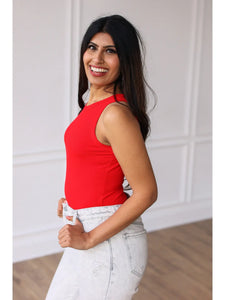 Red Ribbed Sleeveless Bodysuit